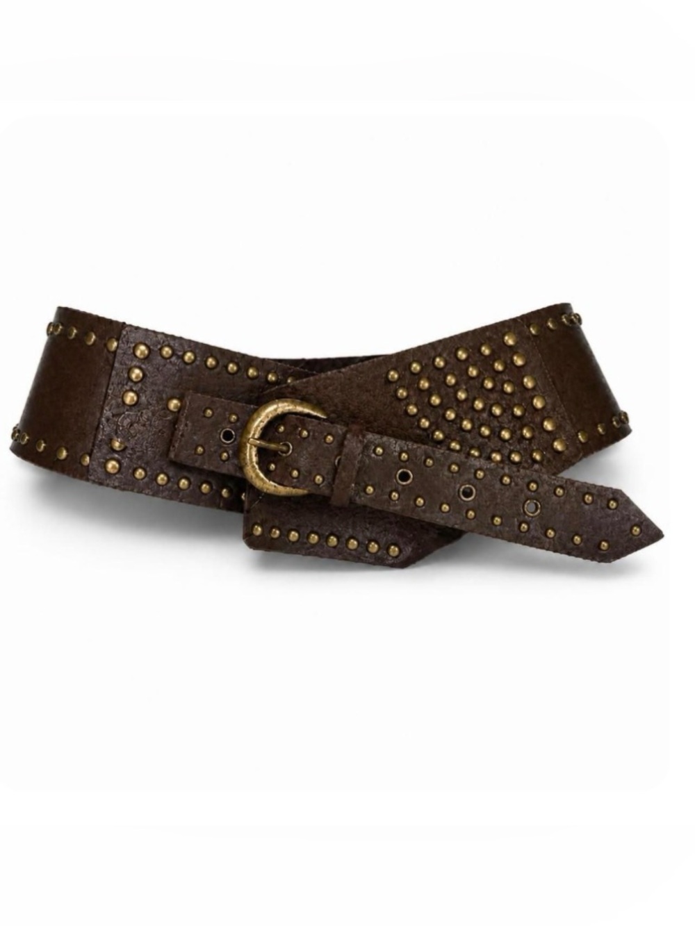 Wide Brown Studded Faux Leather Waist Belt